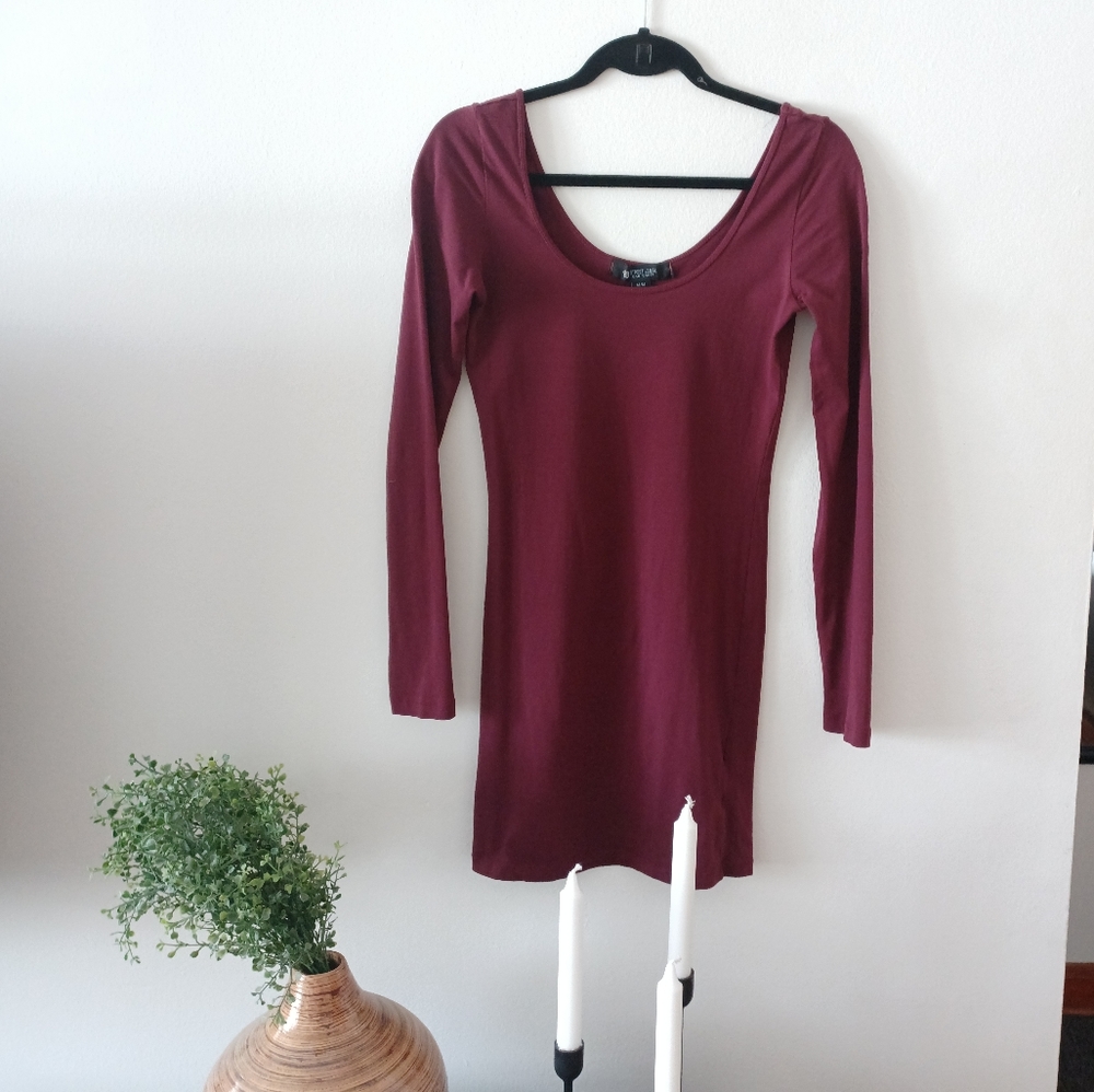 FREE w/$20 Purchase; Burgundy Long Sleeve Bodycon Mini Dress